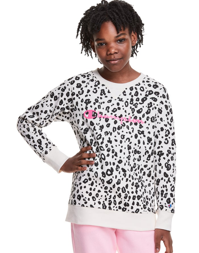 Champion Girls Sweatshirt NZ - Fleece Raglan Leopard Print Black/White ( 9265-TJXSU )